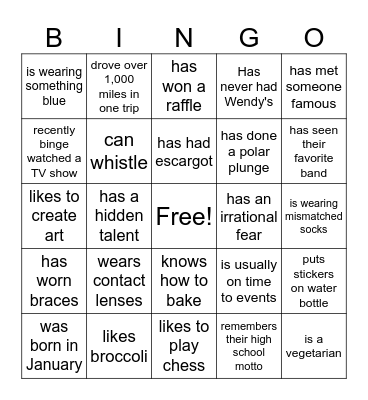 Find someone who Bingo Card
