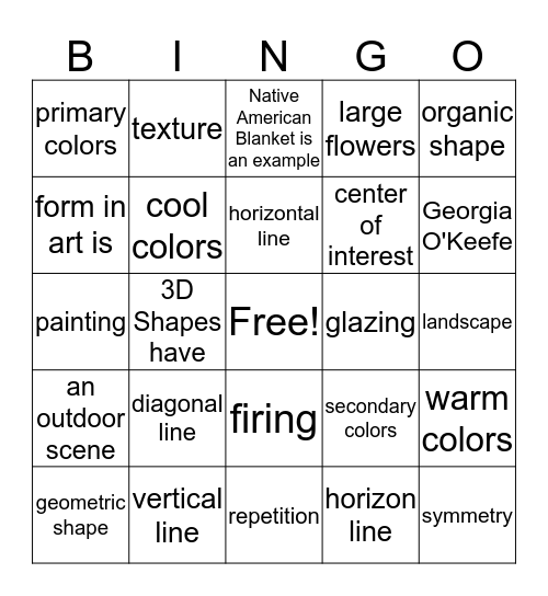 3rd GRADE ART TEST REVIEW Bingo Card