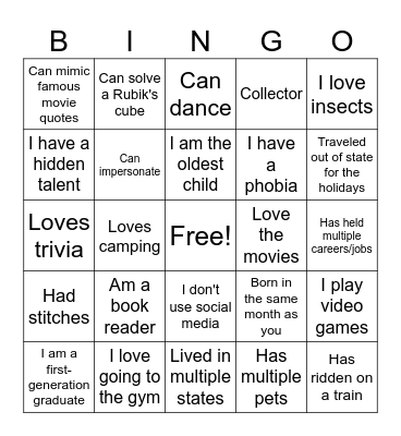 Meet Me Bingo Card