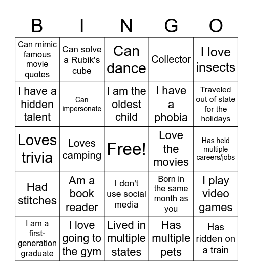 Meet Me Bingo Card