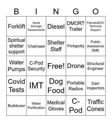 SCEMD Bingo Card