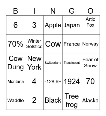 Winter Trivia Bingo Card