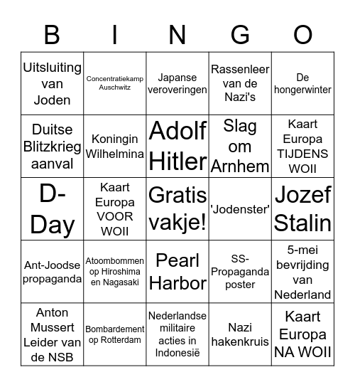 Tweede wereldoorlog  Bingo Card