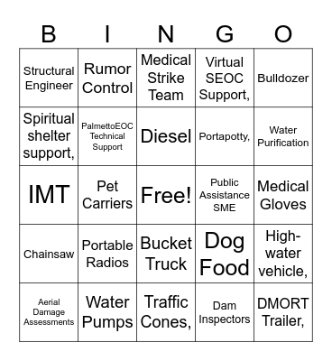 SCEMD Bingo Card