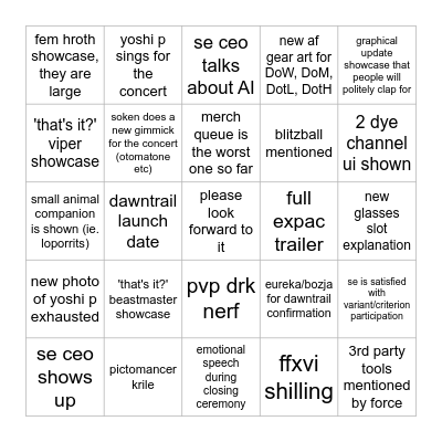 jp ffest 2024 Bingo Card