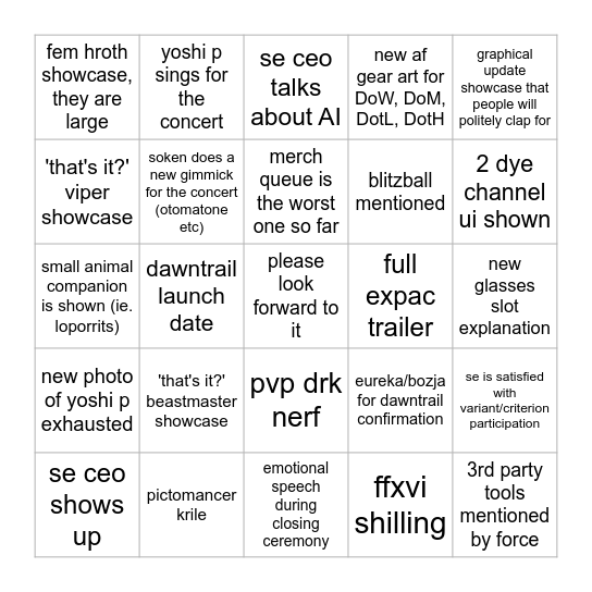jp ffest 2024 Bingo Card