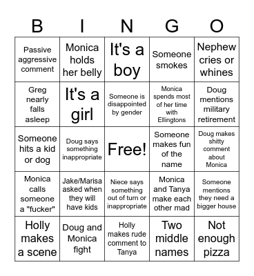 Gender Reveal Party Bingo Card