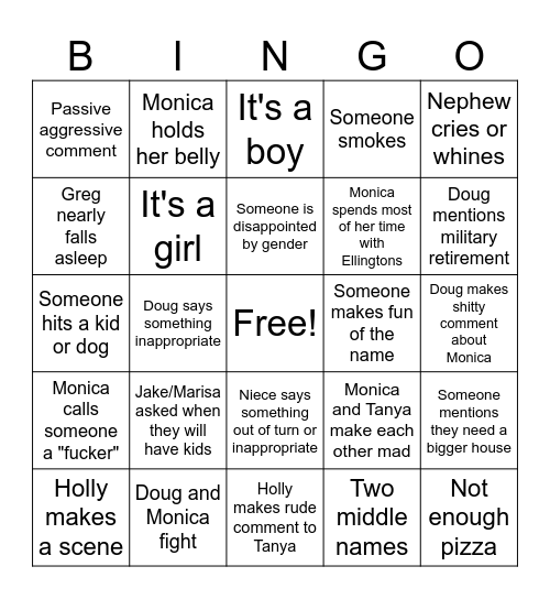Gender Reveal Party Bingo Card