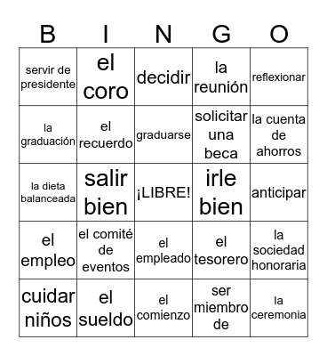 Español 3 - U7L1 Bingo Card