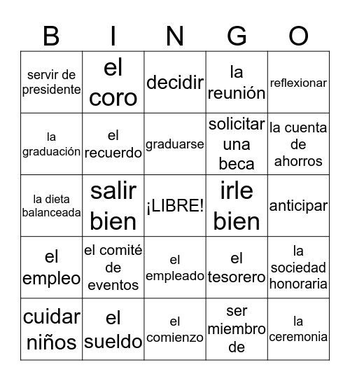 Español 3 - U7L1 Bingo Card