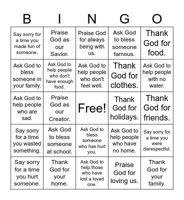 Prayer Bingo Card