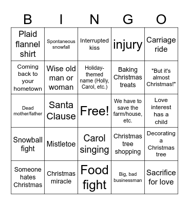 Hallmark Christmas Movie Bingo Card