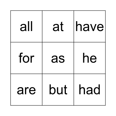 Sight Words  Bingo Card