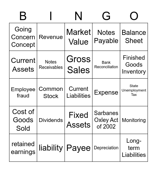 Accounting Bingo Card