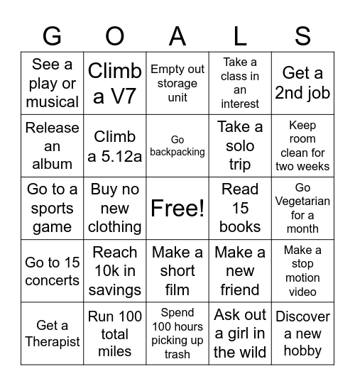 2024 Goals Bingo Card