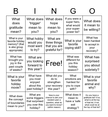 Holiday Peer Group BINGO!!! Bingo Card
