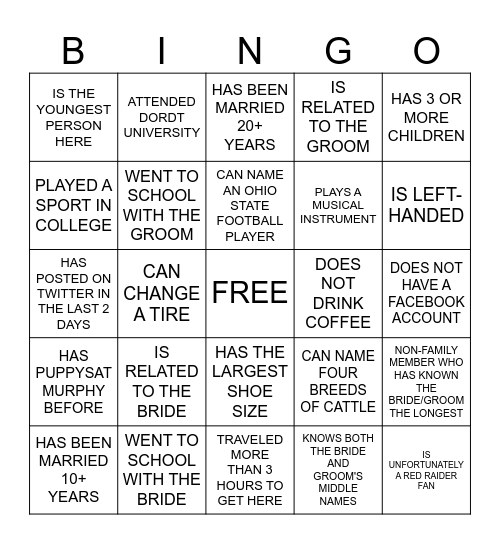 FIND THE GUEST WHO.... Bingo Card
