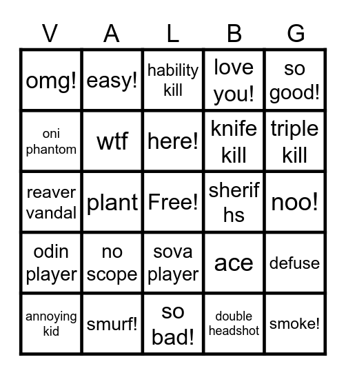 Valorant React Bingo Card