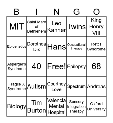 ASD Bingo Card