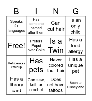 Get to Know You Bingo Card