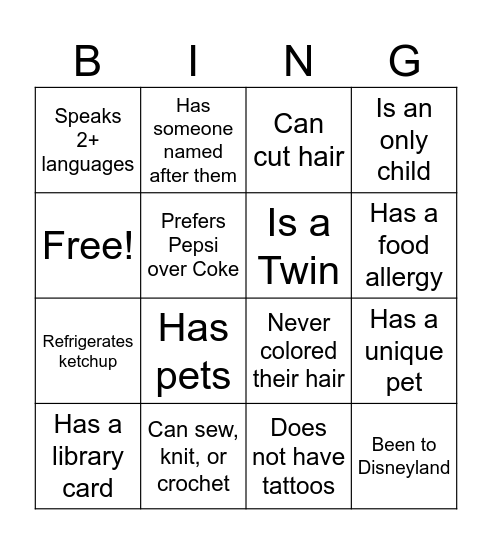 Get to Know You Bingo Card