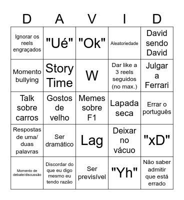 Daily Bingo by David Bingo Card