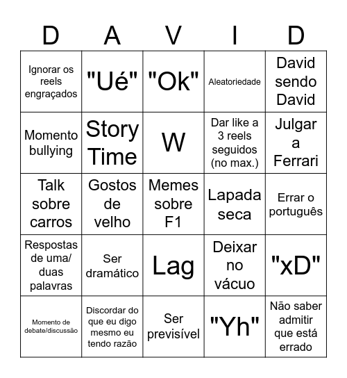 Daily Bingo by David Bingo Card