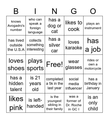 Find Someone Who Bingo Card