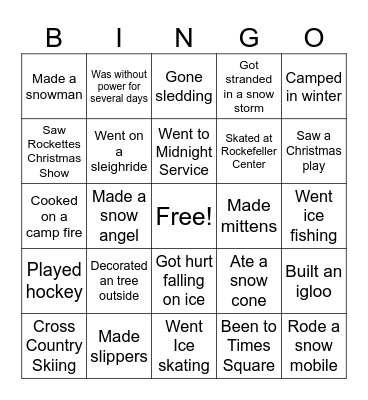 Winter Bingo - Have You Ever? Bingo Card