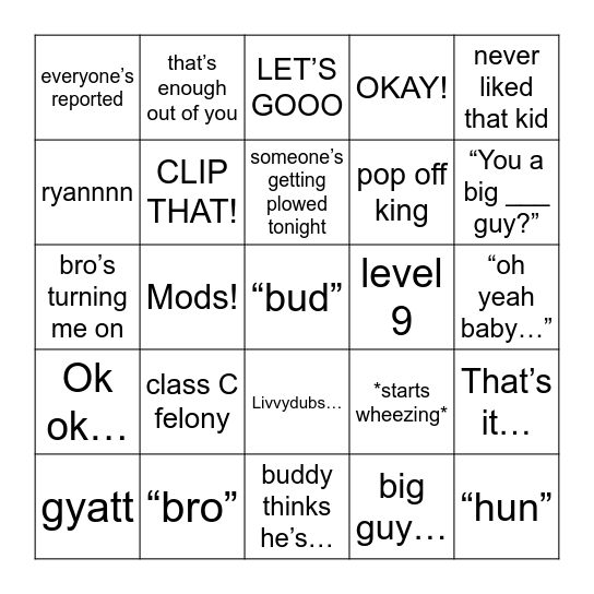 Matt Frost Bingo Card