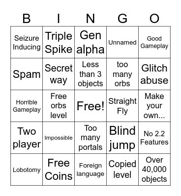 Geometry dash 2.2 recent tab Bingo Card