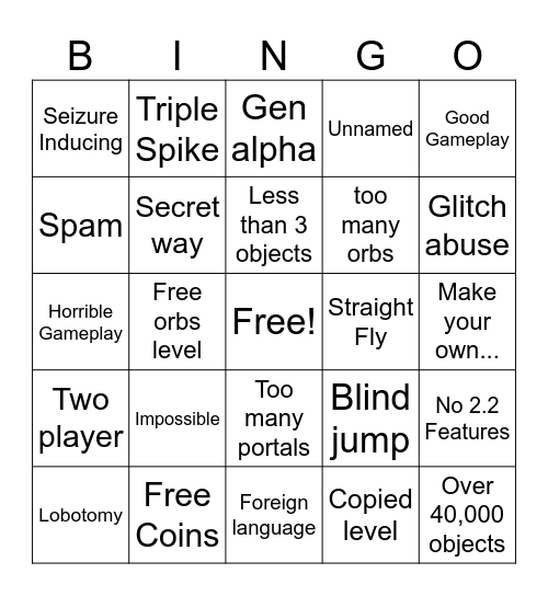 Geometry dash 2.2 recent tab Bingo Card