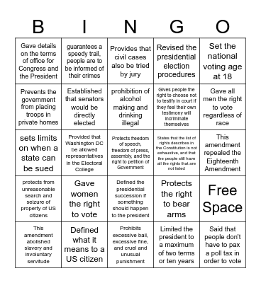 Amendments Bingo Card