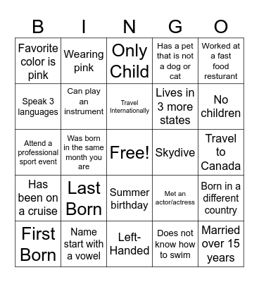 Find someone Bingo Card