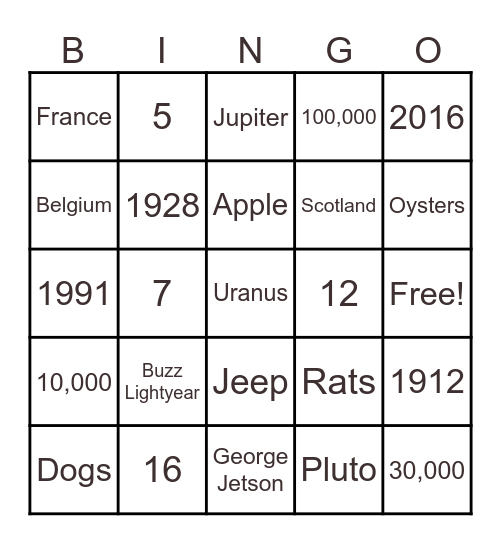 AF OOS Meeting Bingo Card