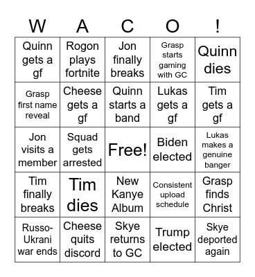 Waco 2024 Bingo Card