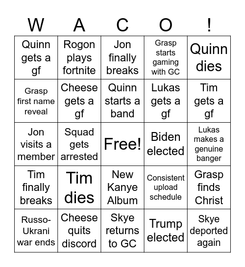 Waco 2024 Bingo Card