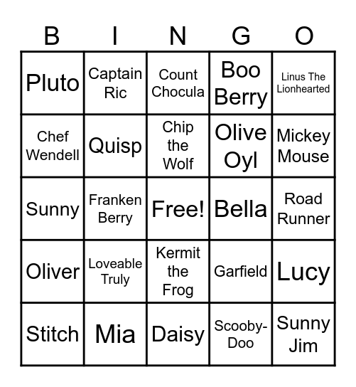 63 - CEREAL CHARACTERS Bingo Card