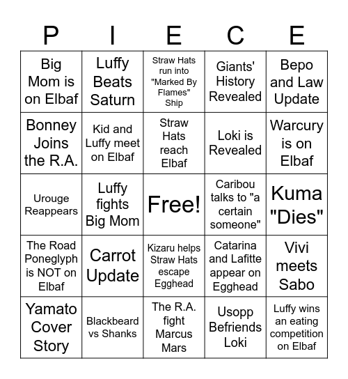 One Piece 2024 BINGO Card