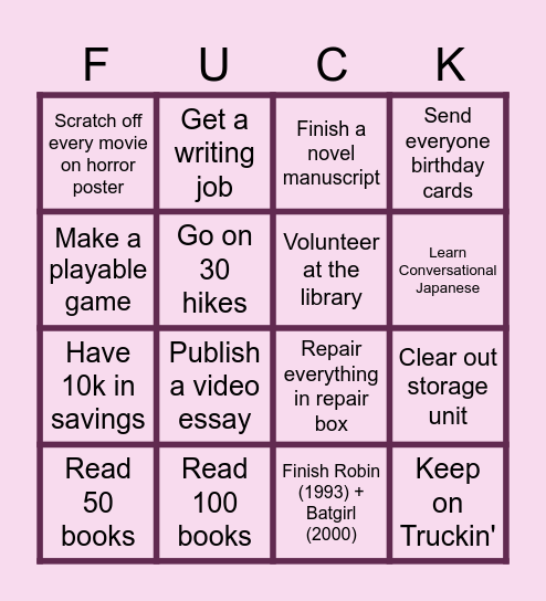 Resolutions for the New Year Bingo Card