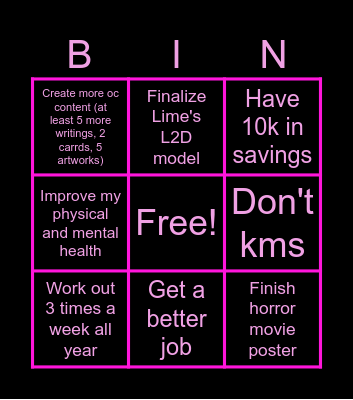 New Year's Resolutions Bingo Card