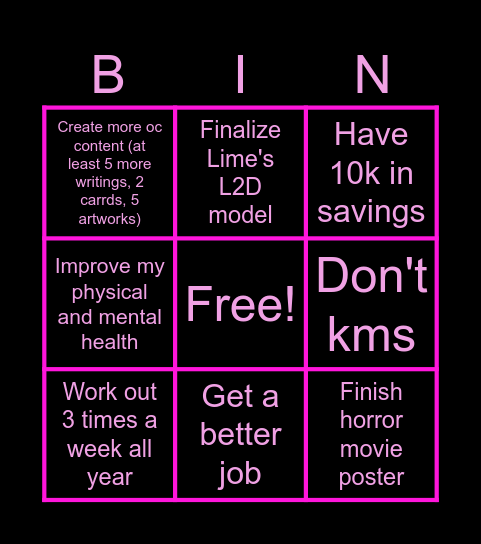 New Year's Resolutions Bingo Card