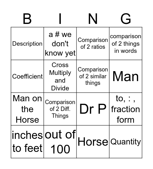 Proportions Bing - o Bingo Card