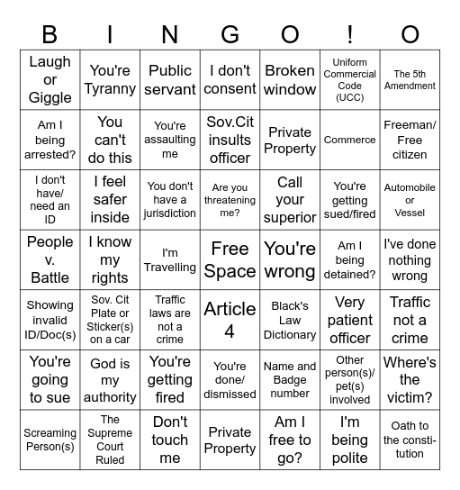 Sovereign Citizen Bingo 2024 (US Version) Bingo Card