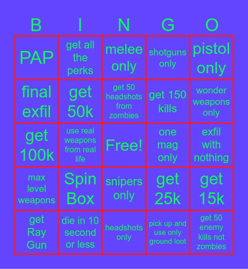 ZOMBIIES Bingo Card