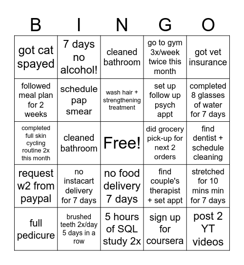 January 2024 Bingo Card