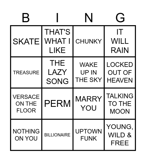 ALL ABOUT BRUNO MARS Bingo Card