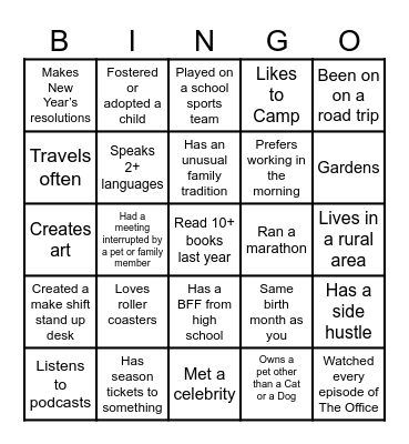 Neighbors Bank Bingo Card