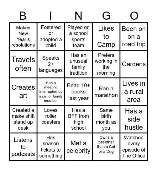 Neighbors Bank Bingo Card