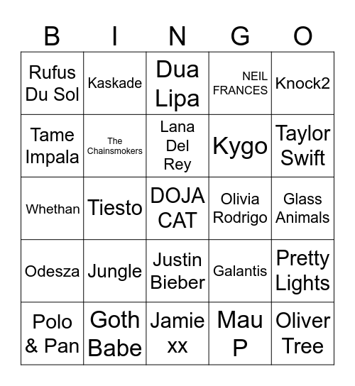 Coachella 2024 Bingo Card